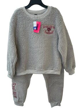 Foco Texas A&M Football Sherpa Lounge Set Grey Sweatshirt Pants Wmn's Sz L NWT